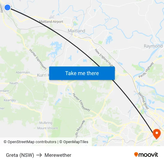 Greta (NSW) to Merewether map
