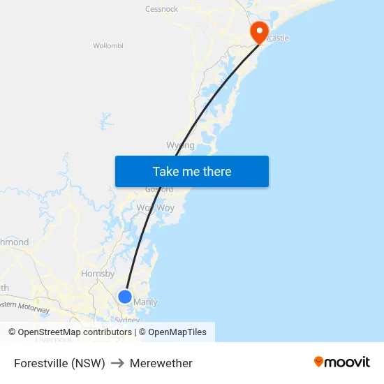 Forestville (NSW) to Merewether map