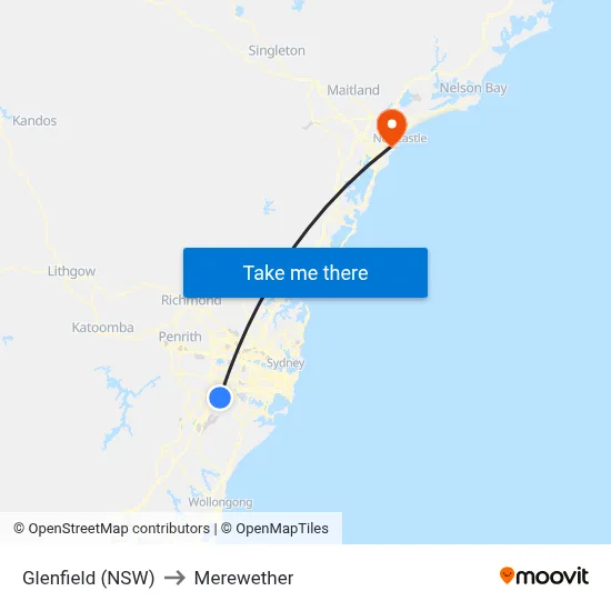 Glenfield (NSW) to Merewether map