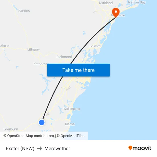 Exeter (NSW) to Merewether map