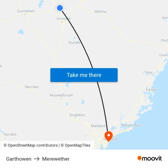 Garthowen to Merewether map