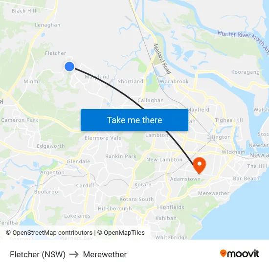 Fletcher (NSW) to Merewether map
