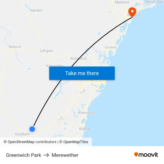 Greenwich Park to Merewether map