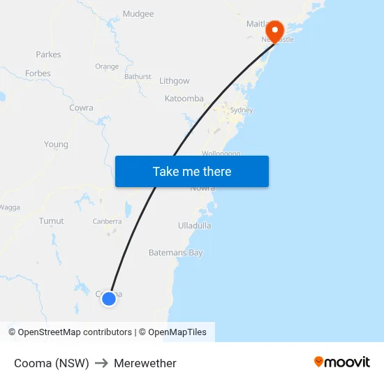 Cooma (NSW) to Merewether map