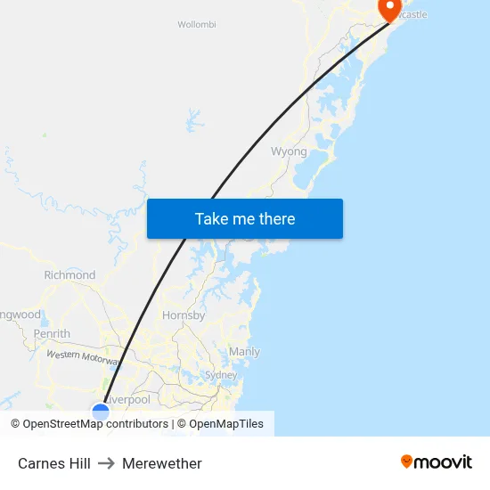 Carnes Hill to Merewether map