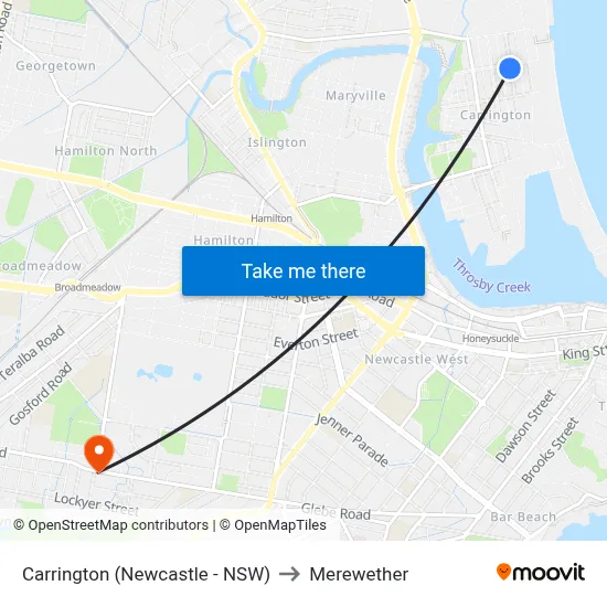 Carrington (Newcastle - NSW) to Merewether map
