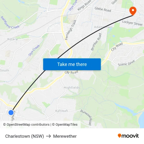 Charlestown (NSW) to Merewether map