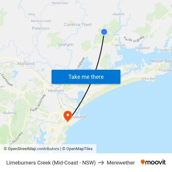 Limeburners Creek (Mid-Coast - NSW) to Merewether map