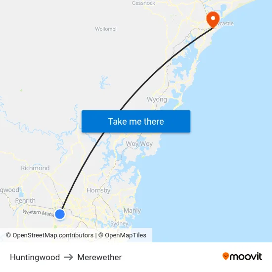 Huntingwood to Merewether map