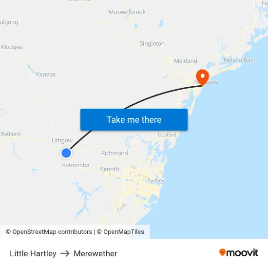 Little Hartley to Merewether map