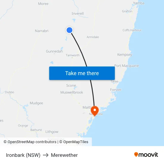 Ironbark (NSW) to Merewether map
