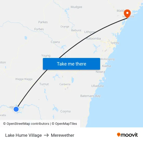 Lake Hume Village to Merewether map