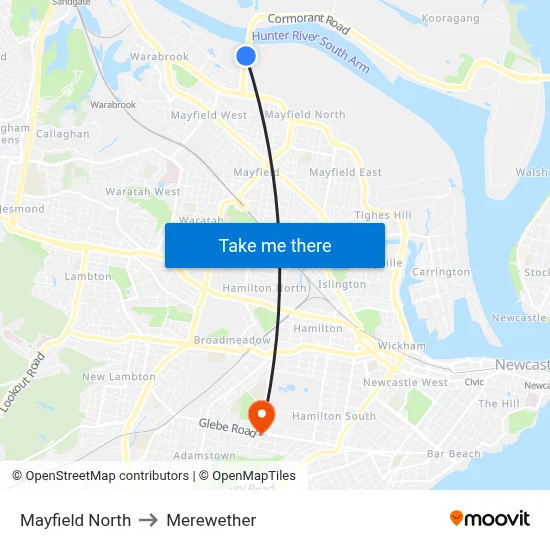 Mayfield North to Merewether map