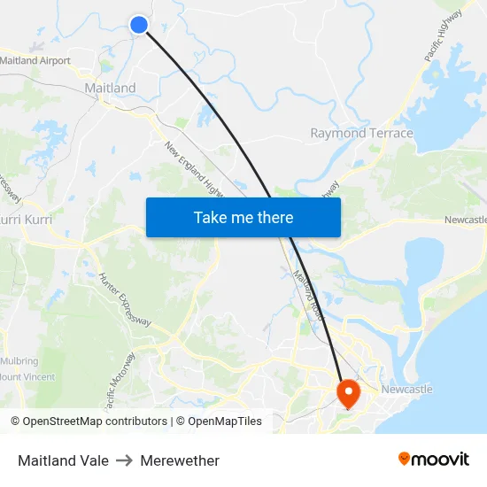 Maitland Vale to Merewether map