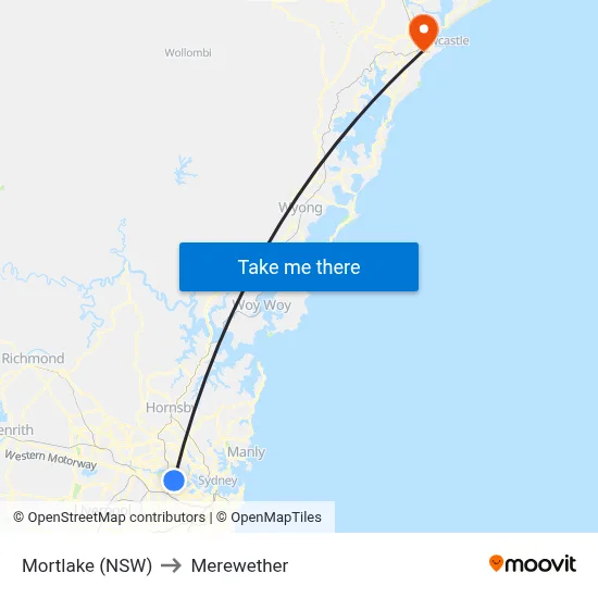Mortlake (NSW) to Merewether map