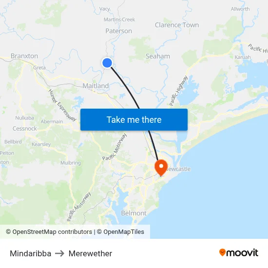 Mindaribba to Merewether map