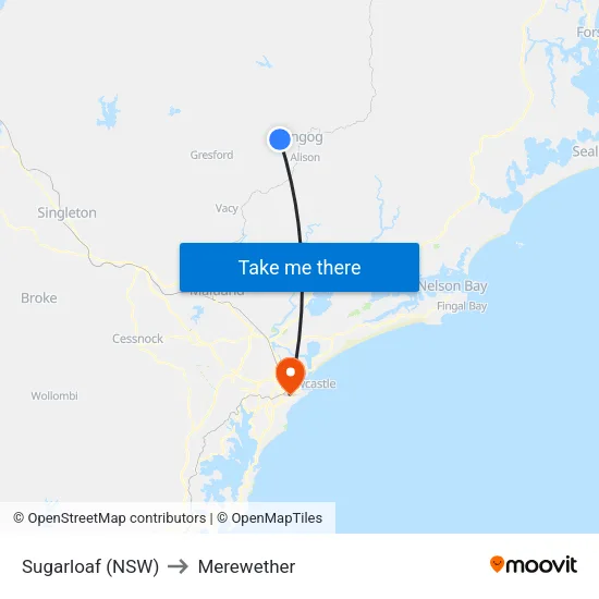 Sugarloaf (NSW) to Merewether map