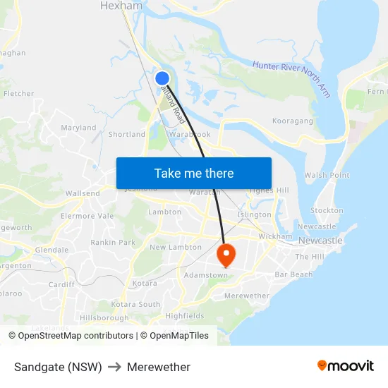 Sandgate (NSW) to Merewether map