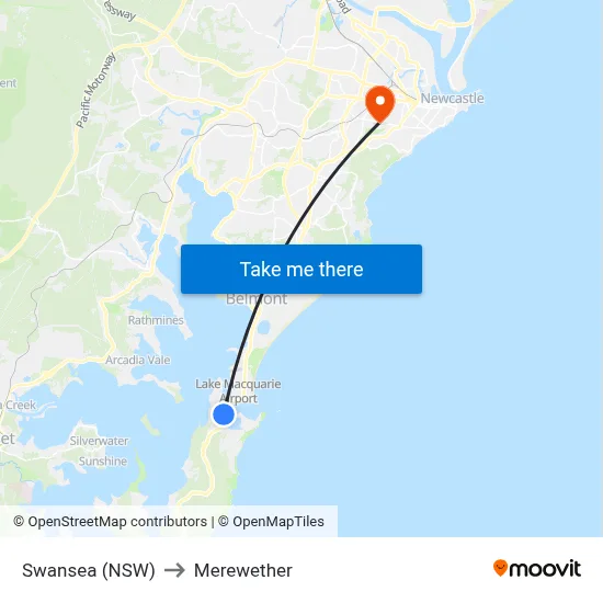 Swansea (NSW) to Merewether map