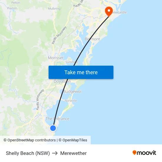 Shelly Beach (NSW) to Merewether map