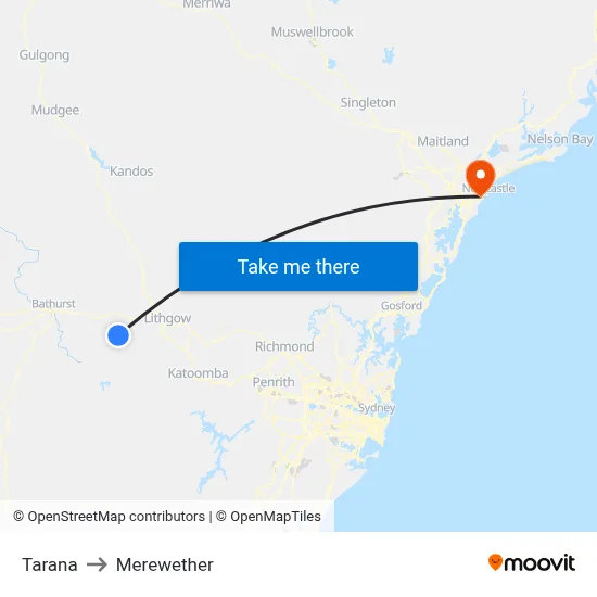 Tarana to Merewether map