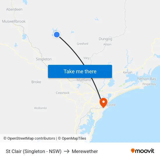 St Clair (Singleton - NSW) to Merewether map