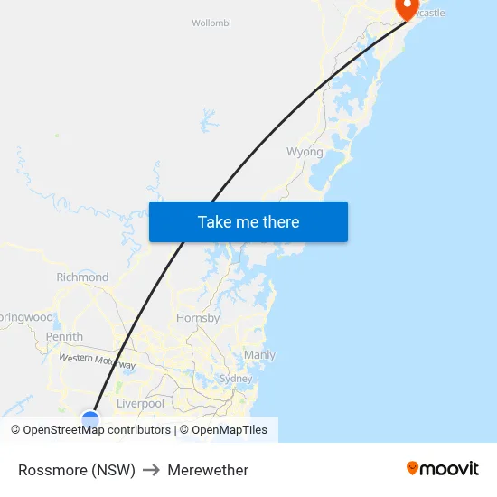 Rossmore (NSW) to Merewether map