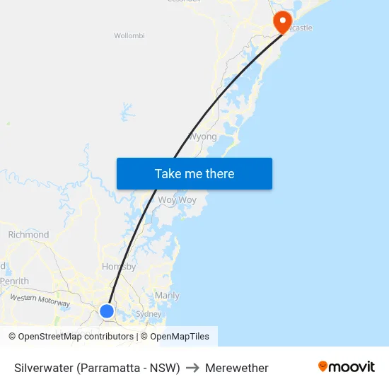 Silverwater (Parramatta - NSW) to Merewether map
