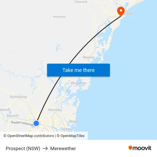 Prospect (NSW) to Merewether map