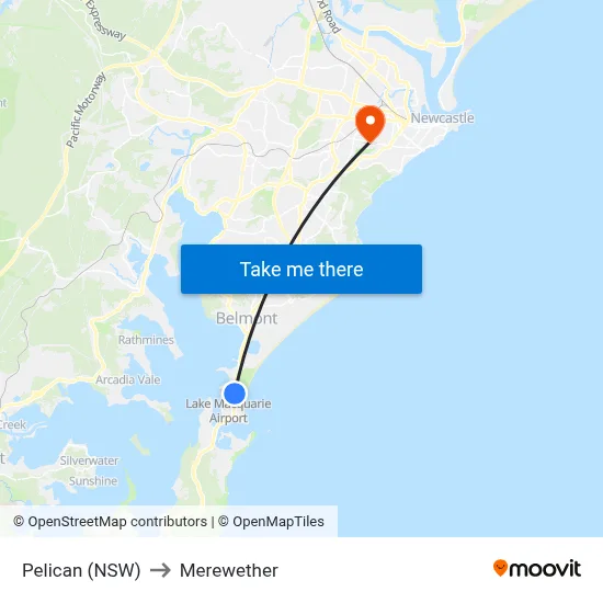 Pelican (NSW) to Merewether map