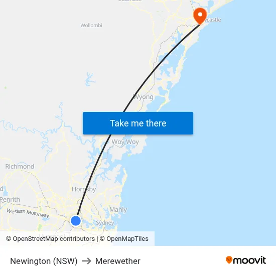 Newington (NSW) to Merewether map