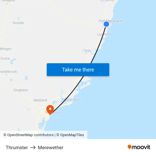 Thrumster to Merewether map