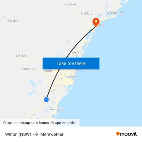 Wilton (NSW) to Merewether map