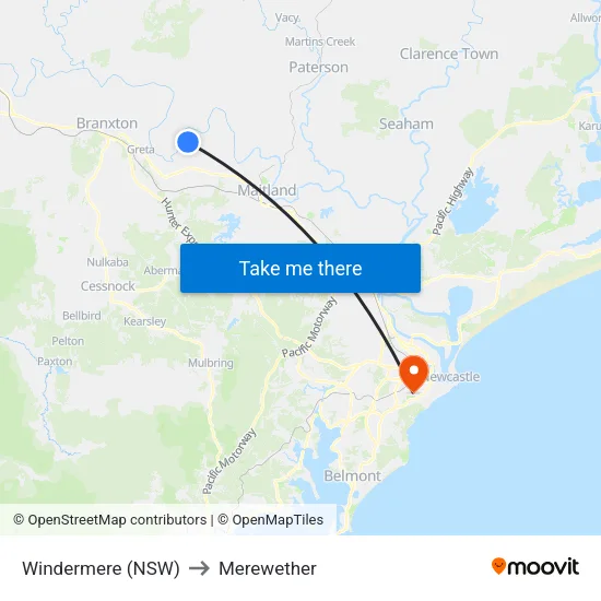 Windermere (NSW) to Merewether map