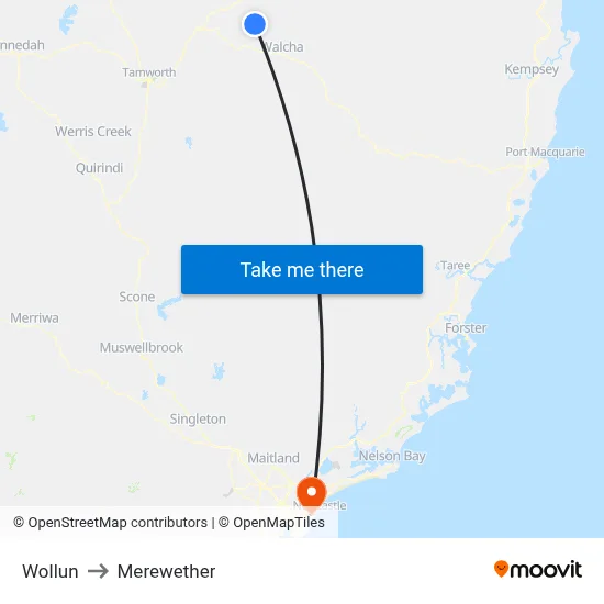 Wollun to Merewether map