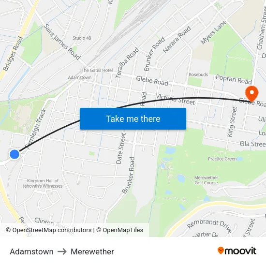 Adamstown to Merewether map