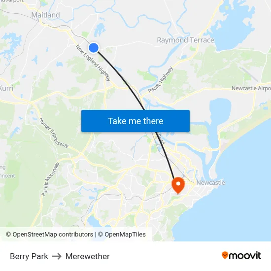 Berry Park to Merewether map