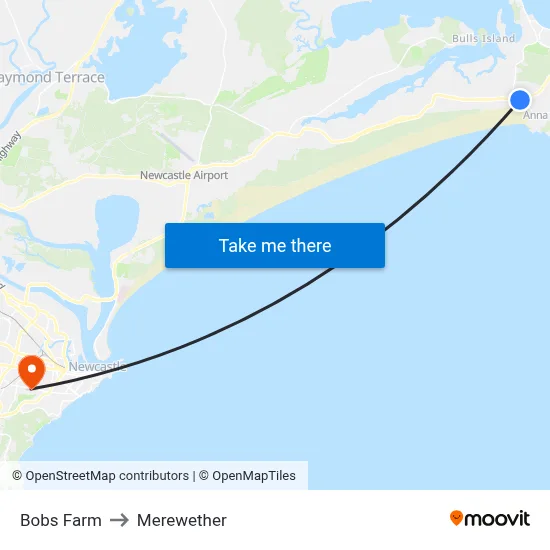 Bobs Farm to Merewether map