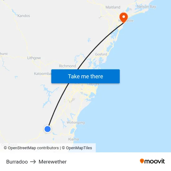 Burradoo to Merewether map