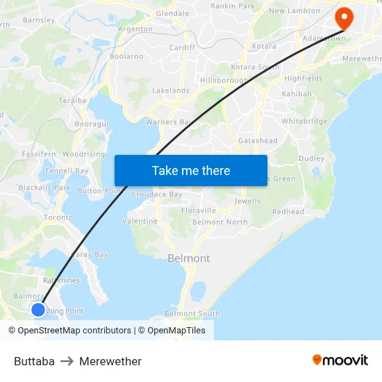 Buttaba to Merewether map