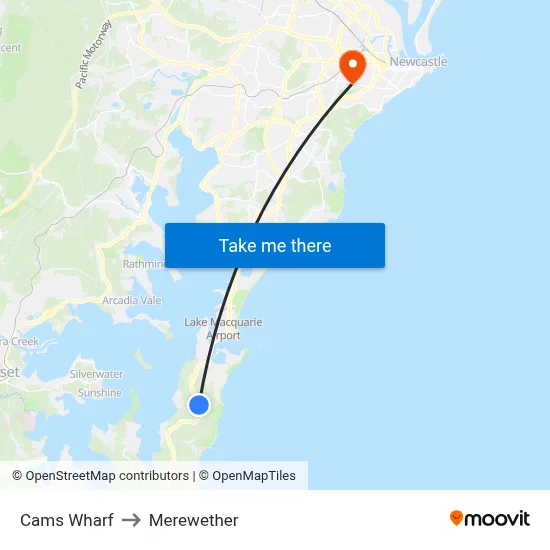 Cams Wharf to Merewether map