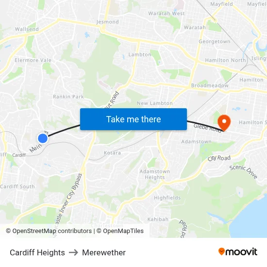 Cardiff Heights to Merewether map