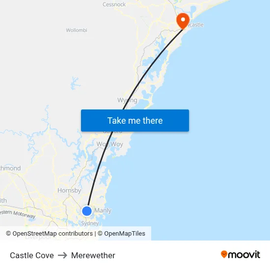 Castle Cove to Merewether map