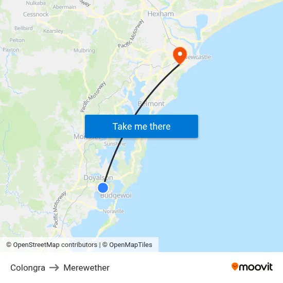 Colongra to Merewether map