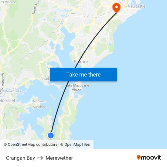 Crangan Bay to Merewether map