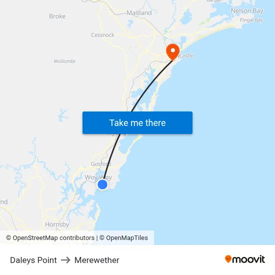 Daleys Point to Merewether map