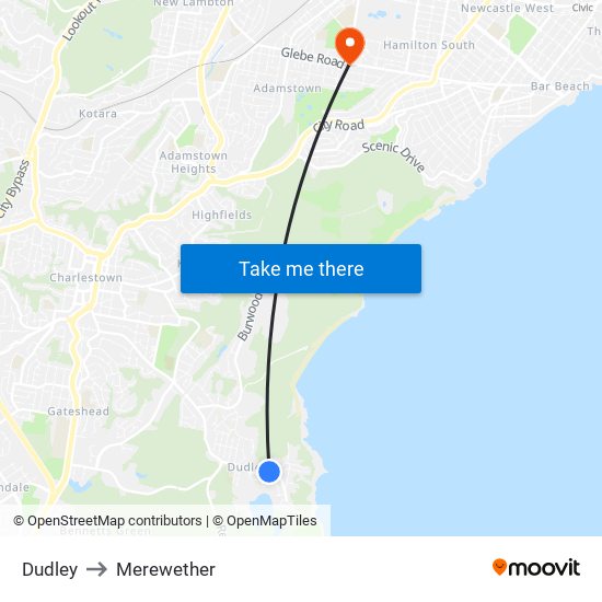 Dudley to Merewether map