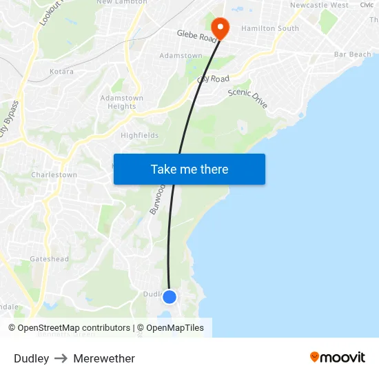 Dudley to Merewether map