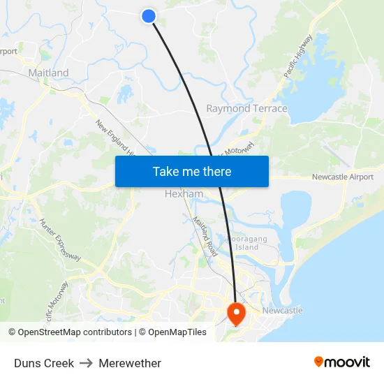 Duns Creek to Merewether map
