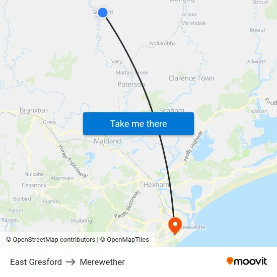 East Gresford to Merewether map